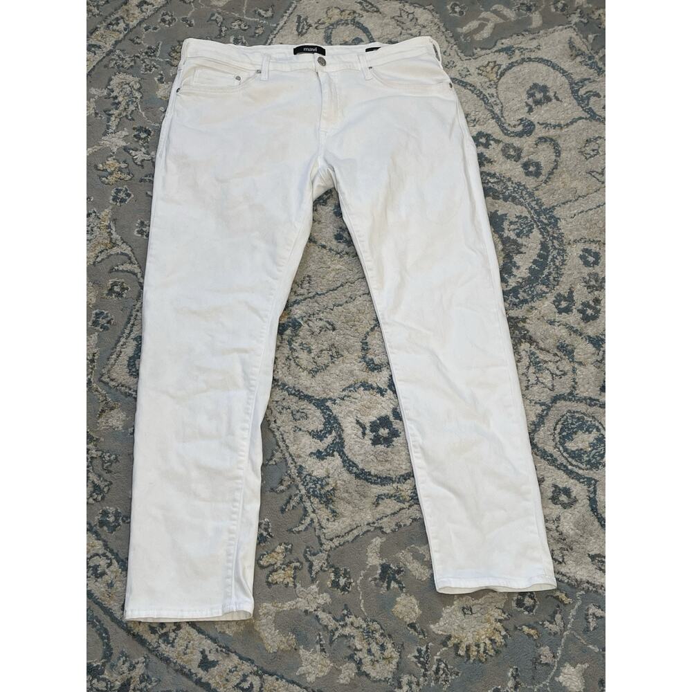 Mavi Jake Slim Leg Jean Pants Men 38x31 5-Pocket White Miami Stretch Nautical 